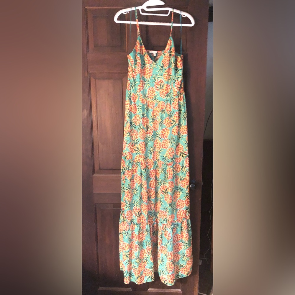 Floral Maxi Dress in green, yellow and orange pineapple 🍍print.